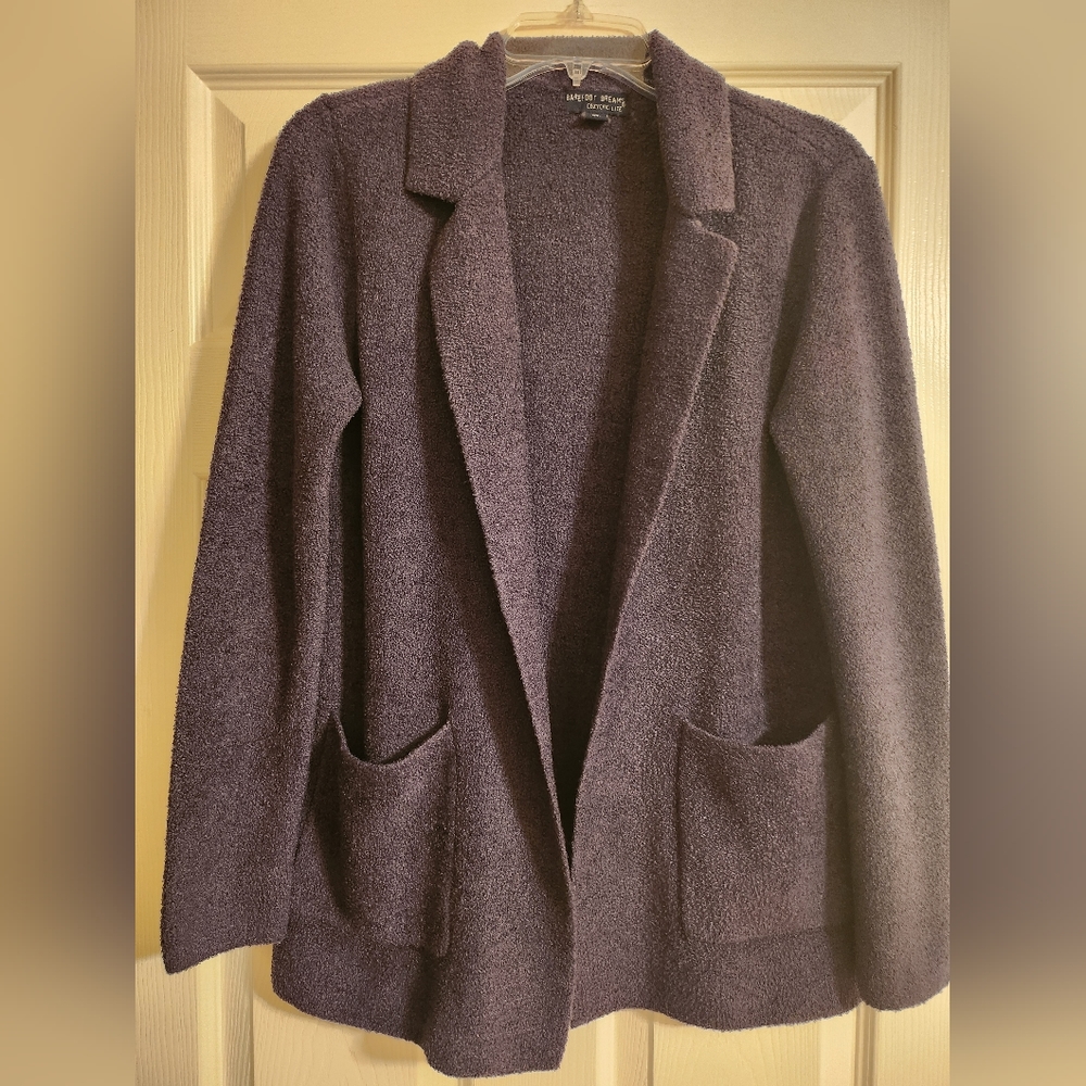BAREFOOT DREAMS XS Cozychic Lite Double Knit Notch Collar Cardigan Sweater Slate